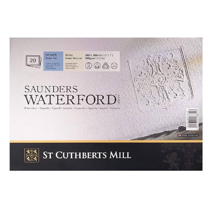 Saunders Waterford Cold Pressed White Paper Block 10” x 7” (20 Sheets)