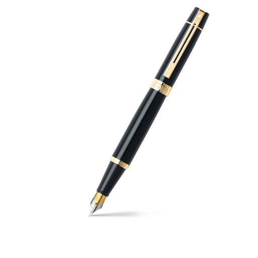 sheaffer-300-9325-glossy-black-fountain-pen-with-gold-trims-open-view