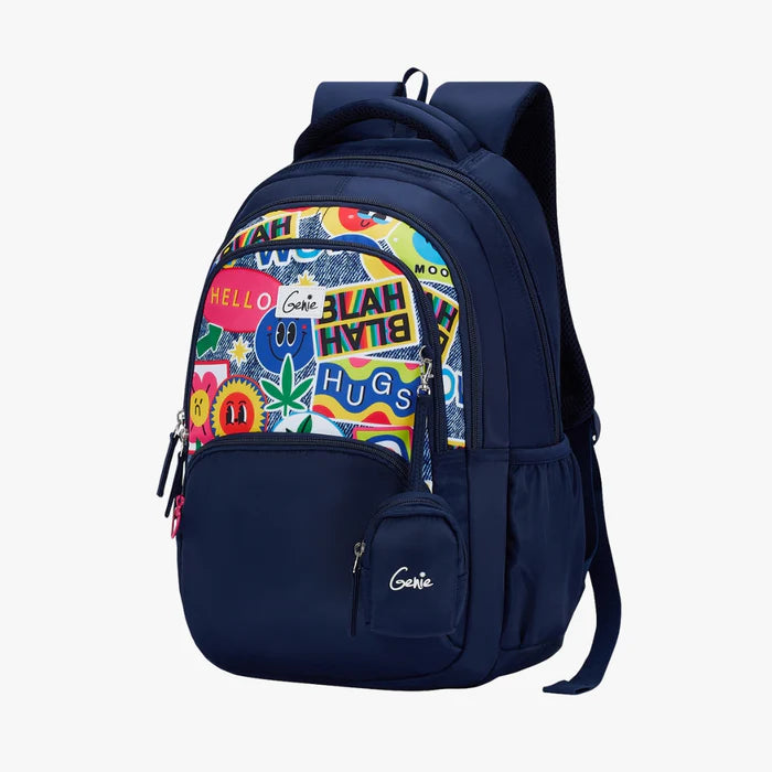 Genie Blahblah 27L Juniors Backpack With Easy Access Pockets - Navy Blue(17")