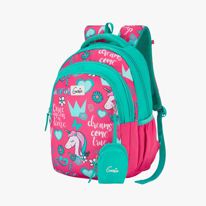 Genie Unicorn love Backpack With Comfortable Padding for Kids - Pink (15")