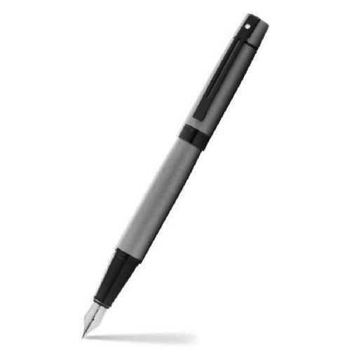 sheaffer-300-9345-matte-gray-fountain-pen-with-black-trims-open-view