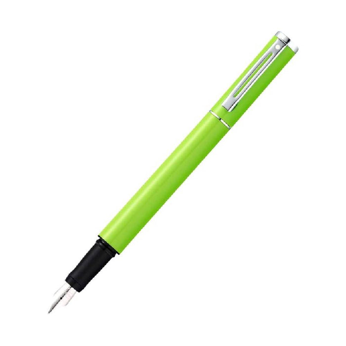 sheaffer-9202-pop-fountain-pen -lime-green-with-chrome-plated-trim-front-view