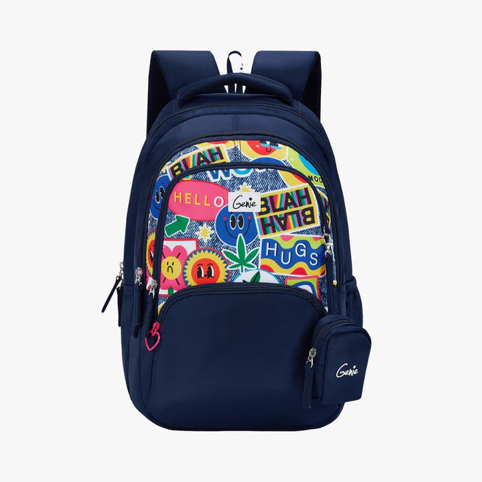 Genie Blahblah 27L Juniors Backpack With Easy Access Pockets - Navy Blue(17")