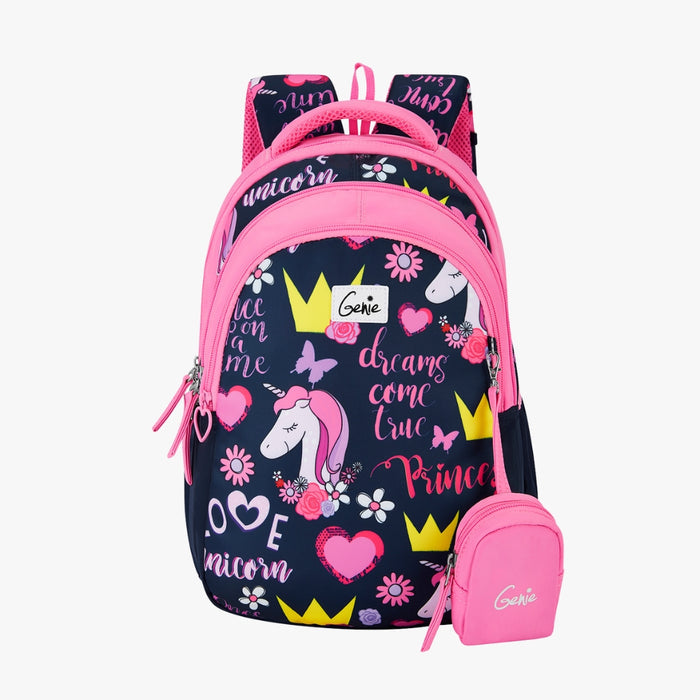Genie Unicorn love Backpack With Comfortable Padding for Kids - Navy Blue (15")