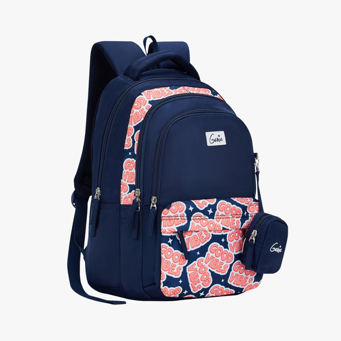 Genie Vibes 27L Juniors Backpack With Easy Access Pockets -  Navy Blue(17")