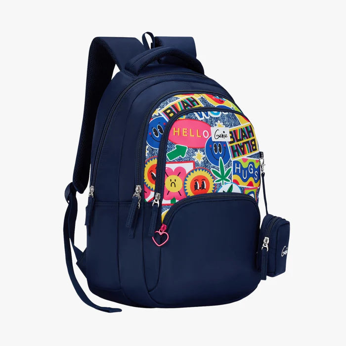 Genie Blahblah 27L Juniors Backpack With Easy Access Pockets - Navy Blue(17")