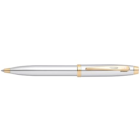 sheaffer-9340-100-ballpoint-pen-bright-chrome-with-gold-tone-trim-side-view