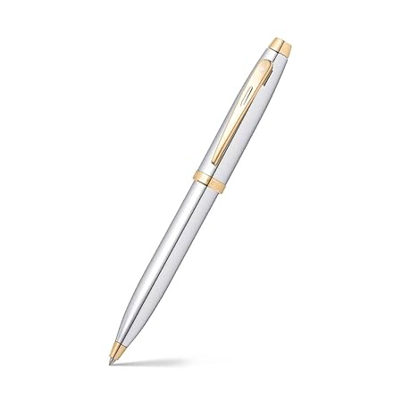 sheaffer-9340-100-ballpoint-pen-bright-chrome-with-gold-tone-trim-open-view