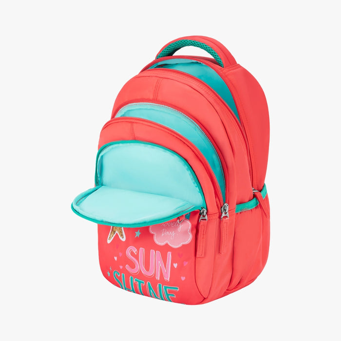 Genie Rainbow Small Backpack With Comfortable Padding for Kids - Coral (15")