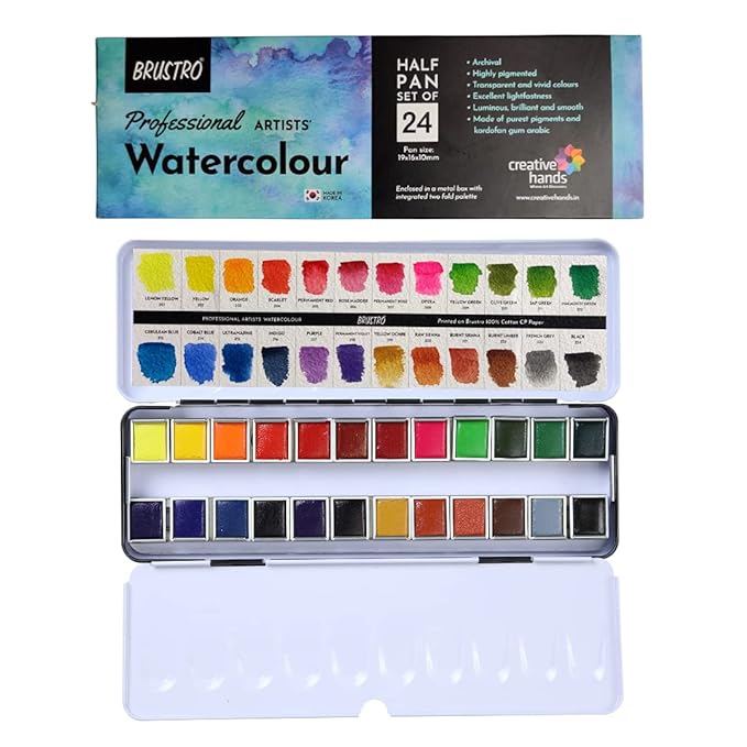 Brustro Professional Artists' Watercolour 24 half pan set