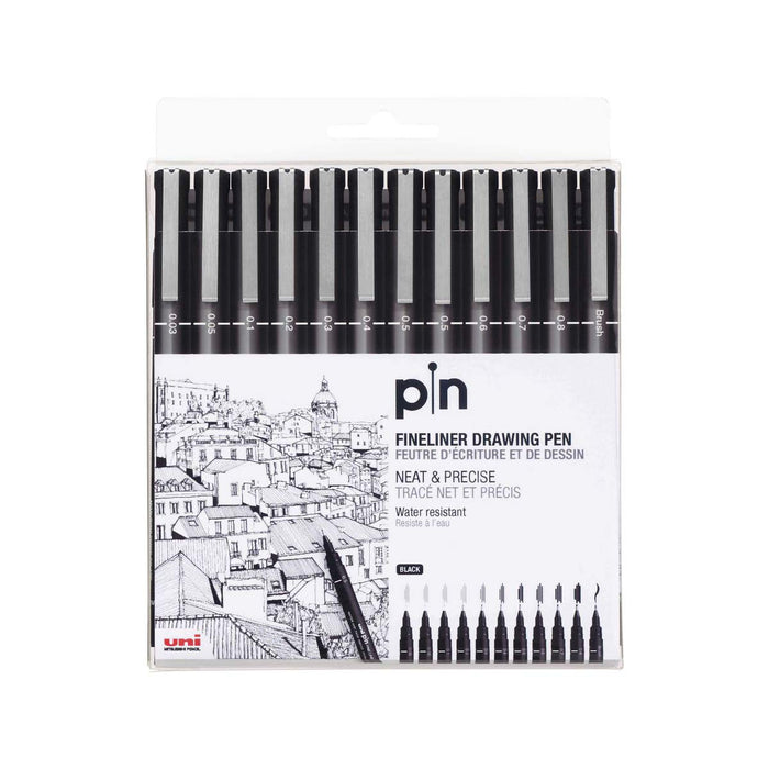 Uni Pin Fineliner Drawing Pen Set of 12