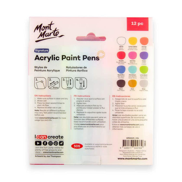 Mont Marte Acrylic Paint Pens Signature Fine Tip Set of 12