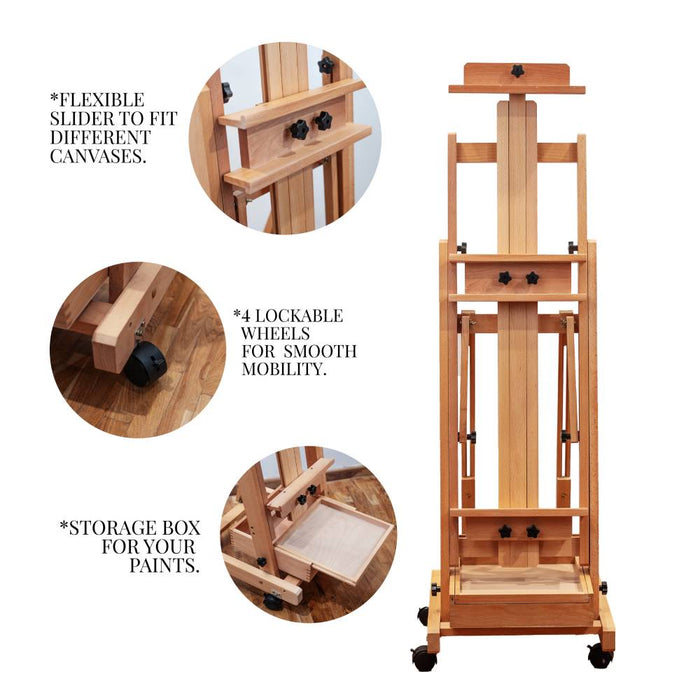 Professional Artist Wood Floor Easel with Storage Box (HPX-W14E)