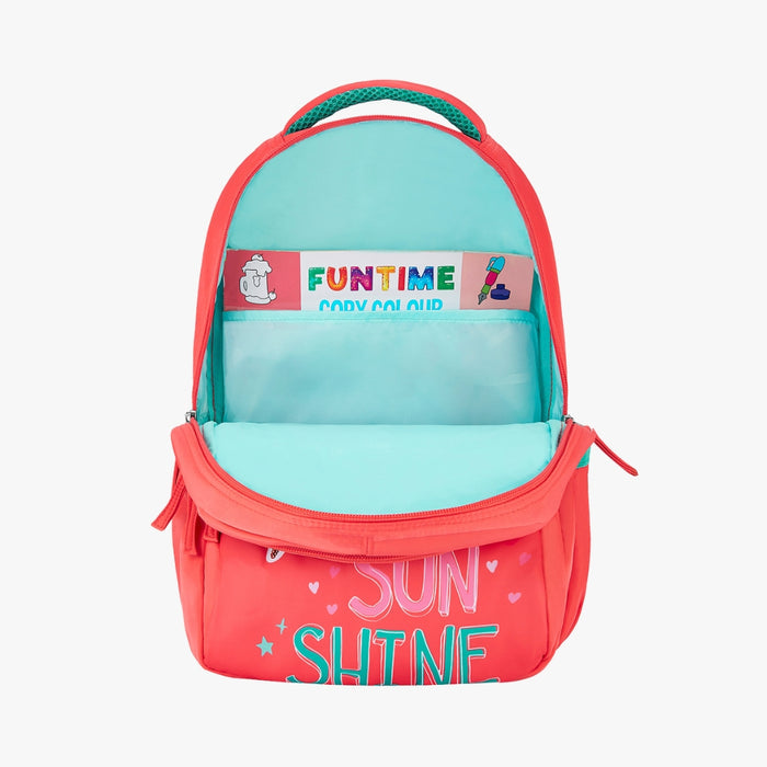 Genie Rainbow Small Backpack With Comfortable Padding for Kids - Coral (15")