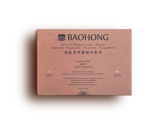Baohong Watercolor Paper 300GSM Water-soluble Book (Artist Level) - Hot Pressed (7"x4.9")