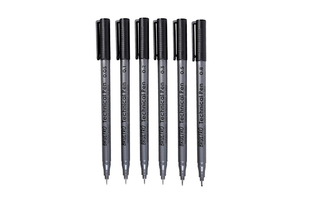 Brustro - Technical Pen Black Assorted Set of 6