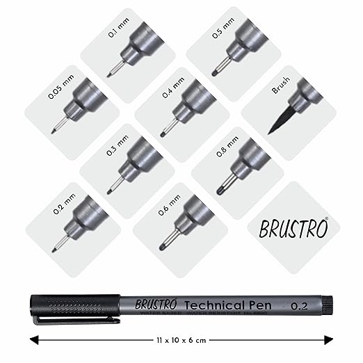 Brustro - Technical Pen Black Assorted Set of 6