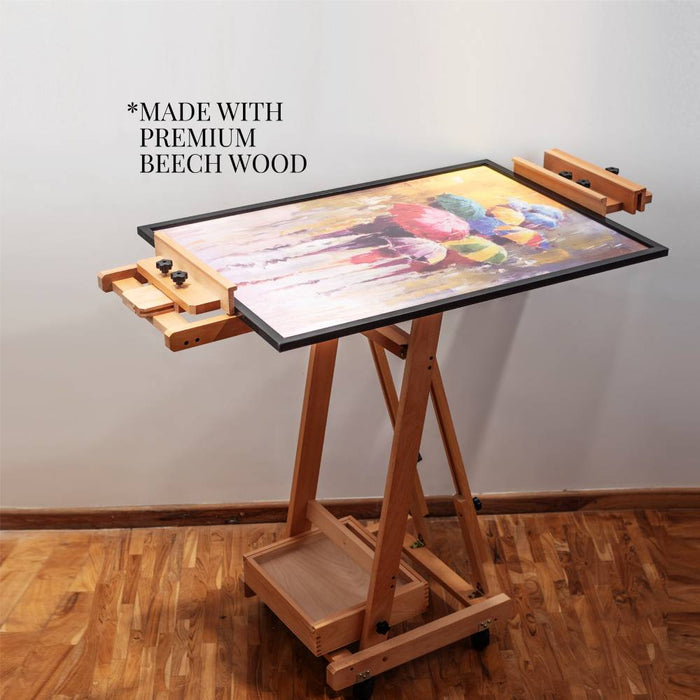 Professional Artist Wood Floor Easel with Storage Box (HPX-W14E)