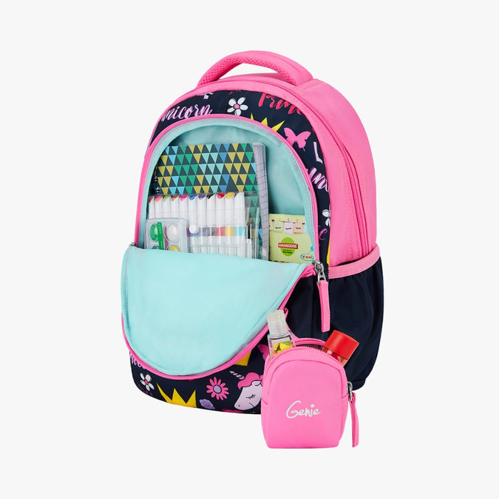 Genie Unicorn love Backpack With Comfortable Padding for Kids - Navy Blue (15")