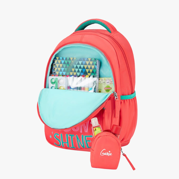 Genie Rainbow Small Backpack With Comfortable Padding for Kids - Coral (15")