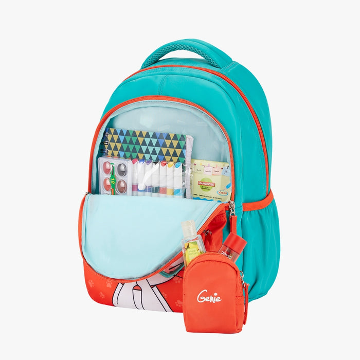 Genie Paw Small Backpack With Comfortable Padding for Kids - Coral (15")