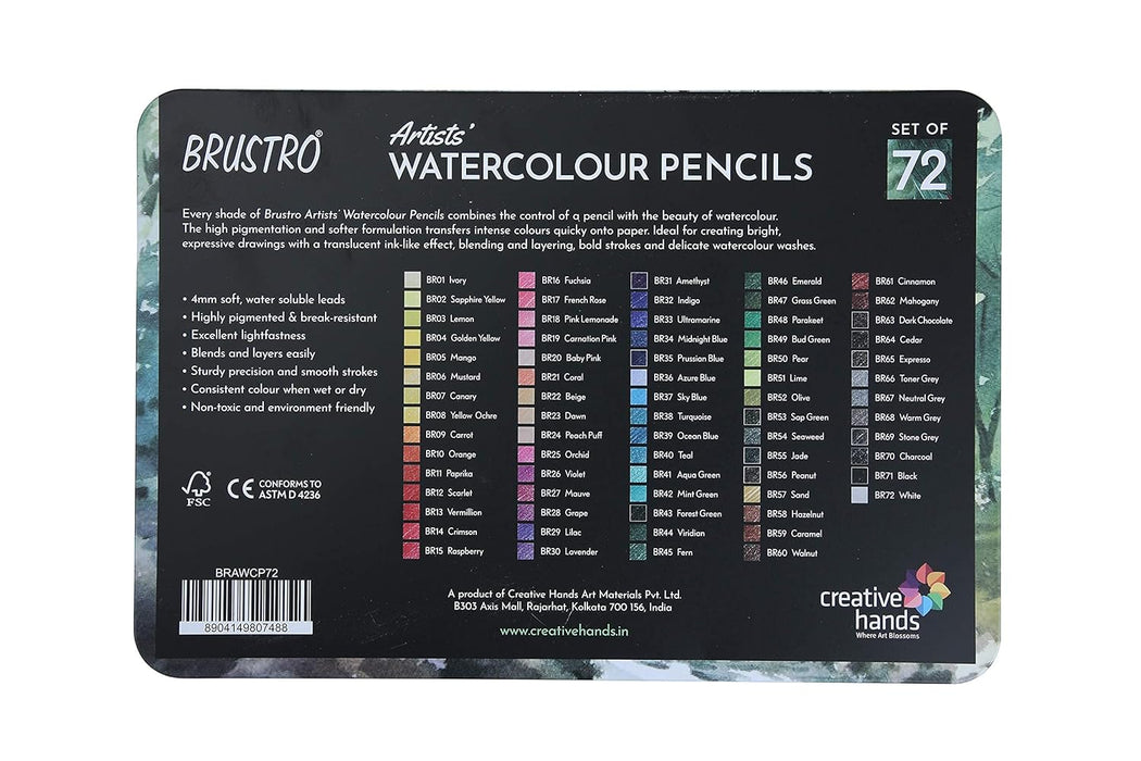 Brustro Artists Watercolour Pencil Set of 72 in Elegant tin Box