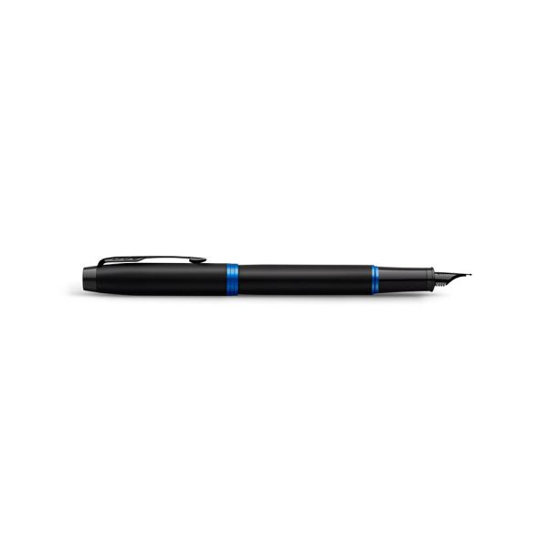 parker-IM-marine-blue-black-trim-fountain-pen-(M)-side-view