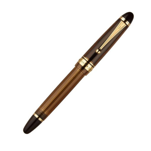 pilot-custom-823-transparent-brown-fountain-pen-with-ink-bottle-(B)-close-view