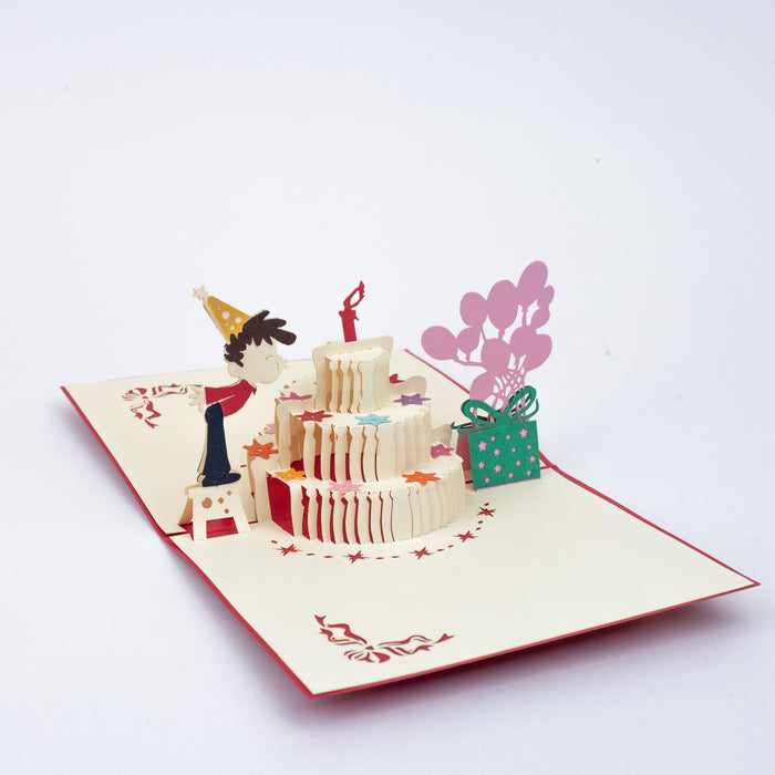 Beautiful 3D Popup Handcrafted Happy Birthday Greeting Card - Red Boy