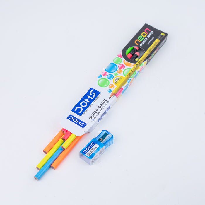 Doms Neon Eraser Tip HB-2 Super Dark Graphite Pencils Set of 10