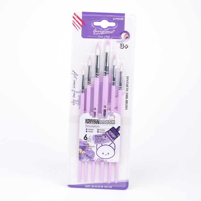 Giorgione Synthetic Round Paint Brush Set of 6 - Purple