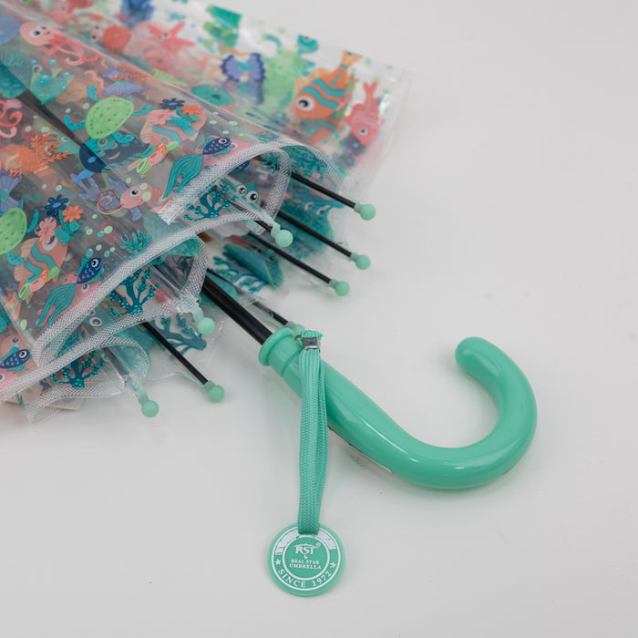 Transparent Printed Design Umbrella for Kids (RST060A) 50cm x 8k - Pastel Green