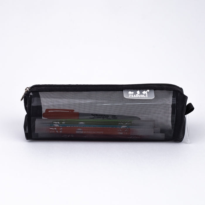 Simplicity-multipurpose-pouch-transparent-visible-nylon-case-black-round-assorted-items-close