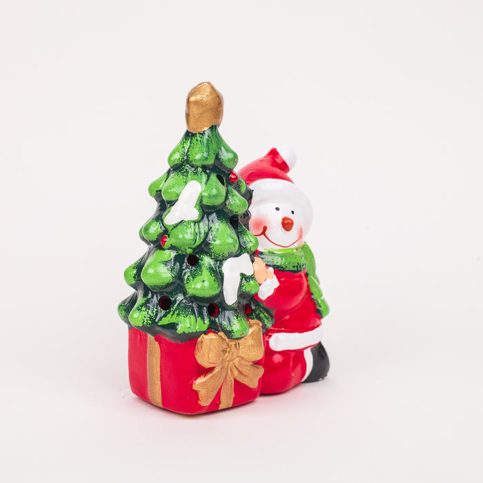 christmas-decor-snowman-hugging-christmas-tree -tabletop-figurine-lights-up-front-view-2