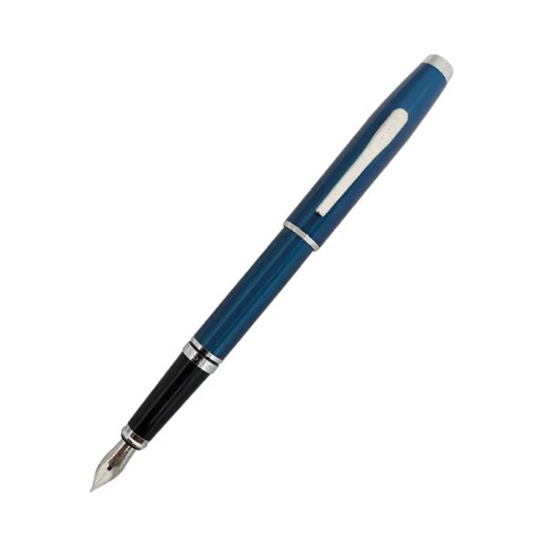 cross-coventry-AT0666-9FS-blue-lacquer-with-polished-chrome-trim-fountain-pen-open-view