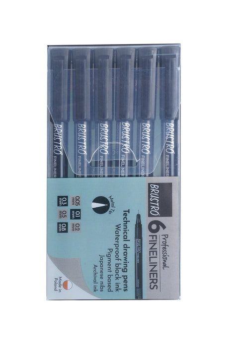 Brustro - Professional Pigment Based Fineliner - Set of 6 (Black)