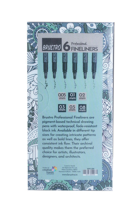 Brustro - Professional Pigment Based Fineliner - Set of 6 (Black)