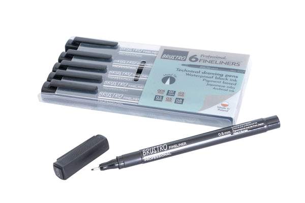 Brustro - Professional Pigment Based Fineliner - Set of 6 (Black)