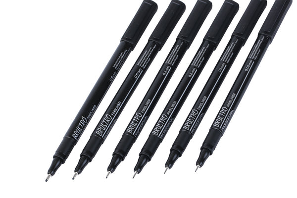 Brustro - Professional Pigment Based Fineliner - Set of 6 (Black)