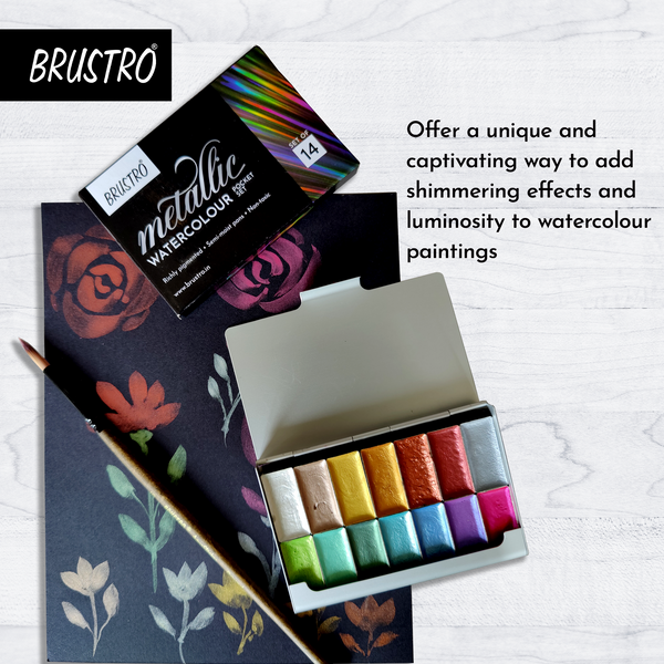 Brustro Artist Metallic Watercolour Half Pans Set of 14