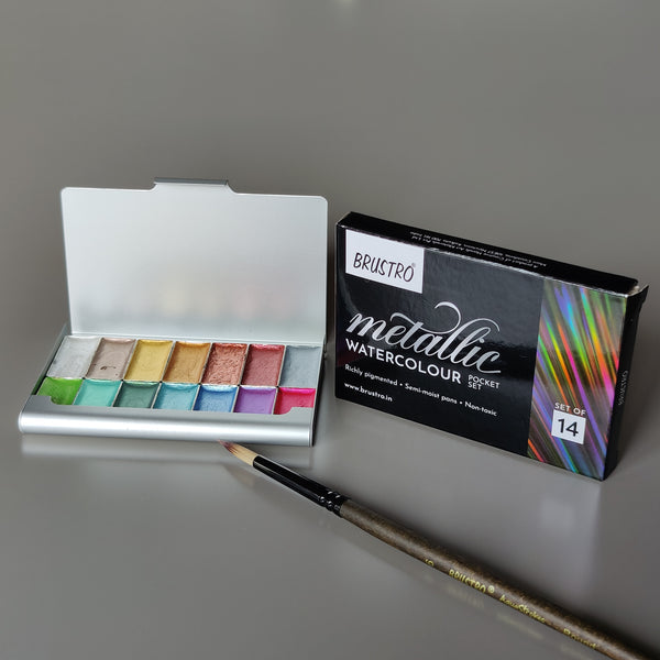 Brustro Artist Metallic Watercolour Half Pans Set of 14