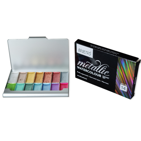 Brustro Artist Metallic Watercolour Half Pans Set of 14