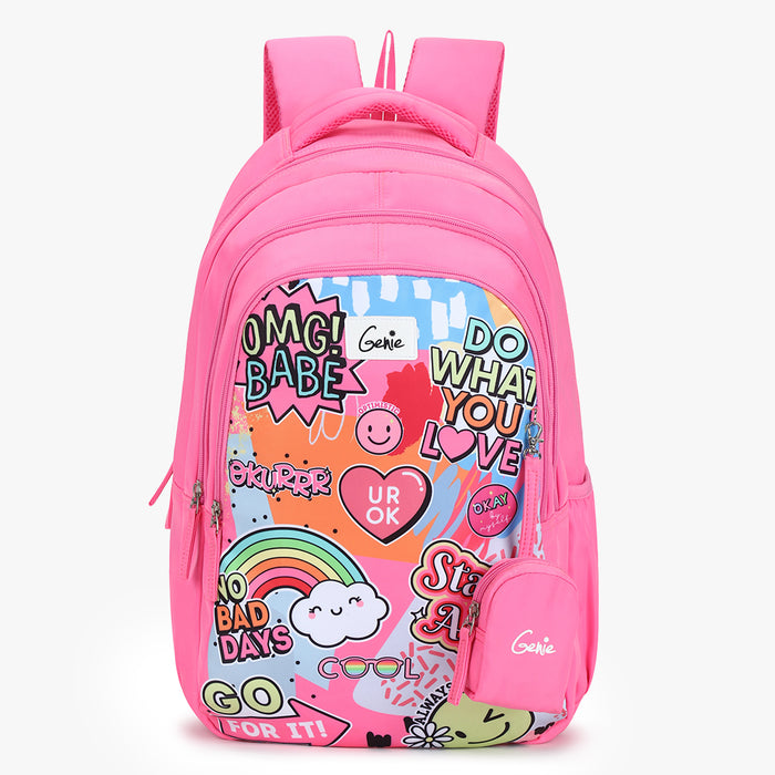 Genie Cool 36L School Backpack With Spacious Compartment - Pink (19")