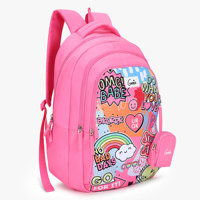 Genie Cool 36L School Backpack With Spacious Compartment - Pink (19")