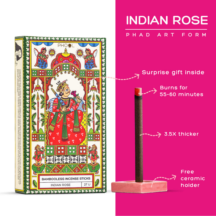 PHOOL - Bambooless Incense Sticks - Indian Rose (27U)