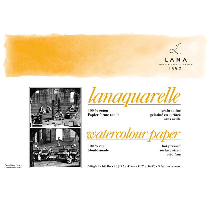 Lana - Lanaquarelle 100% Cotton Hot pressed Watercolour Papers Polypack (300gsm)