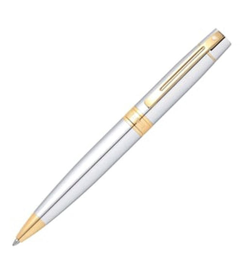 sheaffer-300-9342-ballpoint-pen-bright-chrome-with-gold-tone-trim-open-view