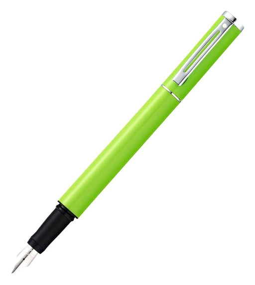 sheaffer-9202-pop-fountain-pen-lime-green-with-chrome-plated-trim-open-view