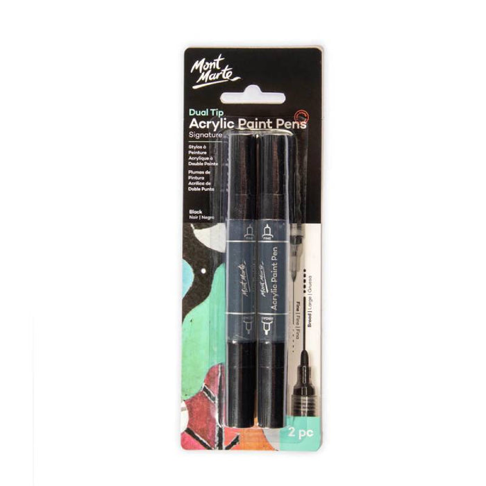 Mont Marte - Dual Tip Acrylic Paint Pens Set - 2 Pieces (Black)