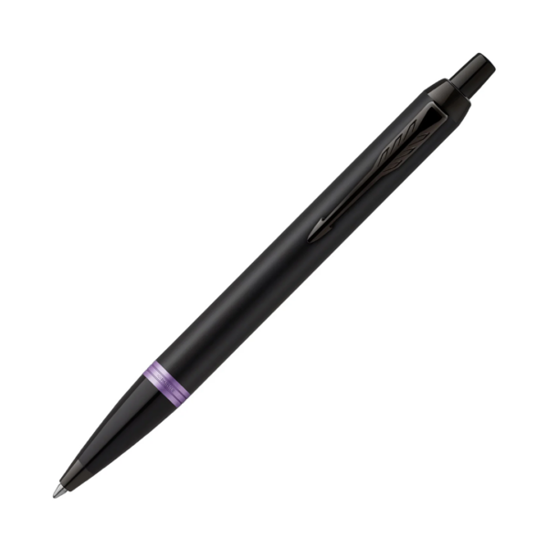 parker-IM-professional-amethyst-purple-black-trim-ballpoint-pen-front-view